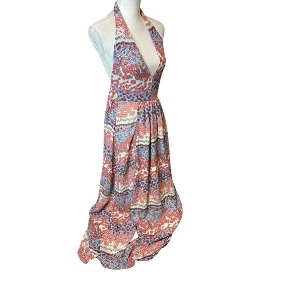 Forever 21 Maxi Dress Bohemian Retro, Hippie Long Sleeve Orange Rayon Sz M - Picture 4 of 9